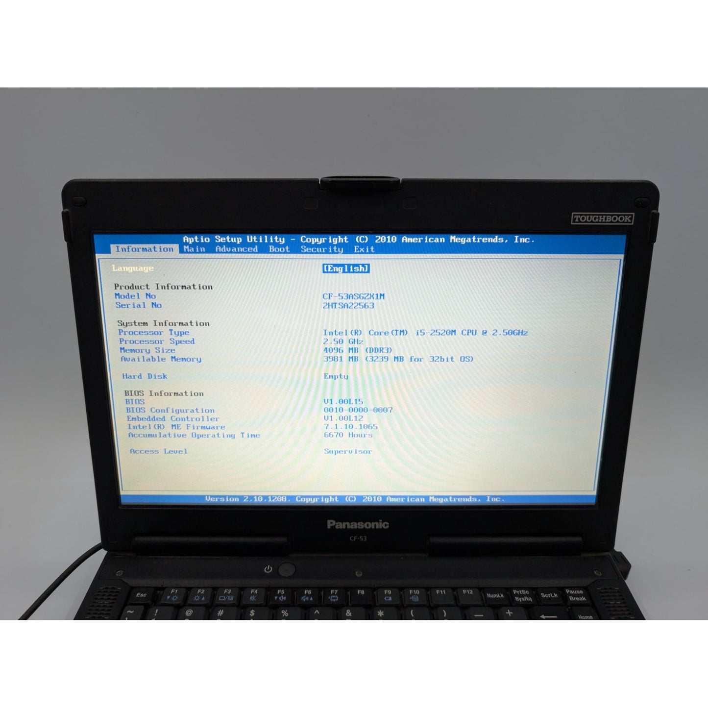 Panasonic Toughbook CF-53ASGZX1M 14” Intel Core i5-2520M 2.50GHz 4GB RAM Laptop