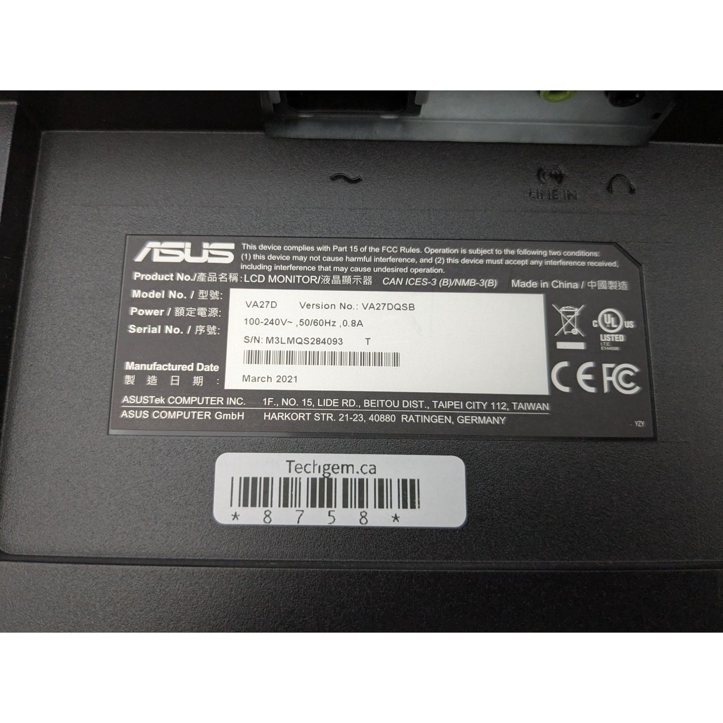 Asus VA27D 27" Full HD 1080p LED Monitor With HDMI & VGA Ports