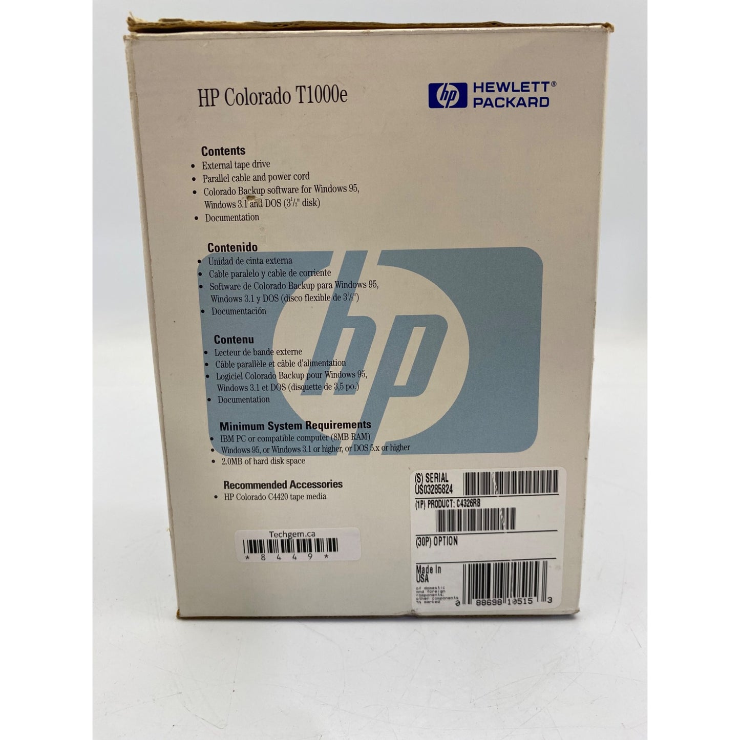 HP Colorado T1000e External Tape Drive With Cables & Box