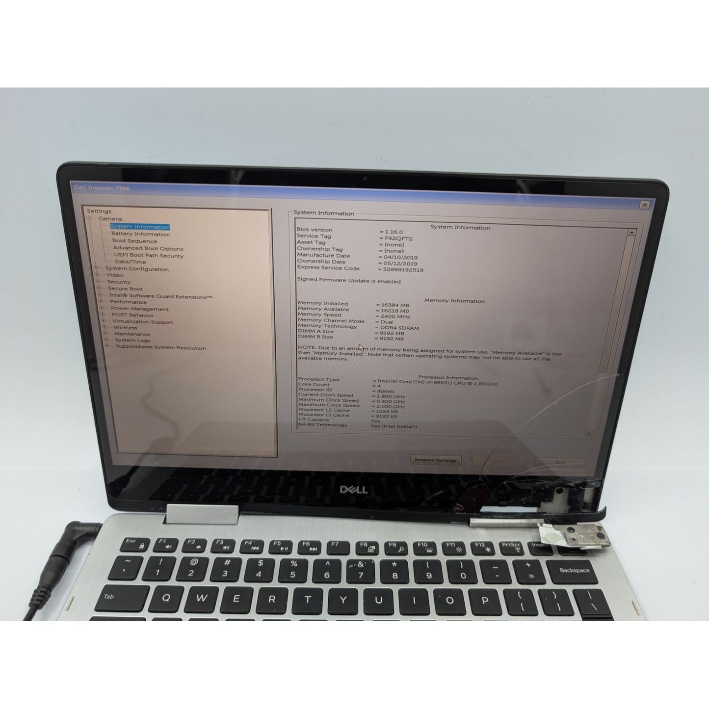 Dell Inspiron 7386 13.3" Display Intel Core i7-8565U 16GB RAM Silver Laptop