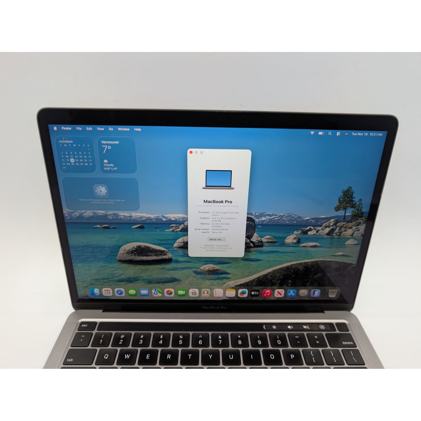 2020 Apple MacBook Pro A2251 13" Intel Core i7 1068NG7 32GB RAM 512GB SSD macOS