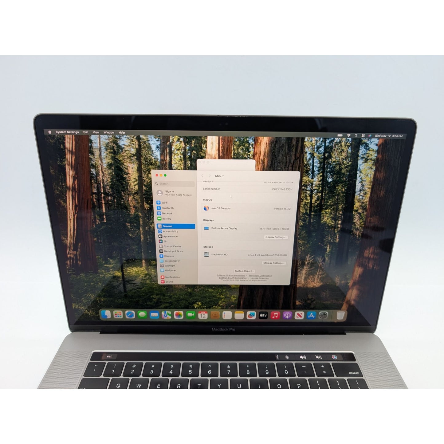 2018 Apple MacBook Pro A1990 15" Intel i7-8750H 16GB RAM 256GB SSD macOS Sequoia