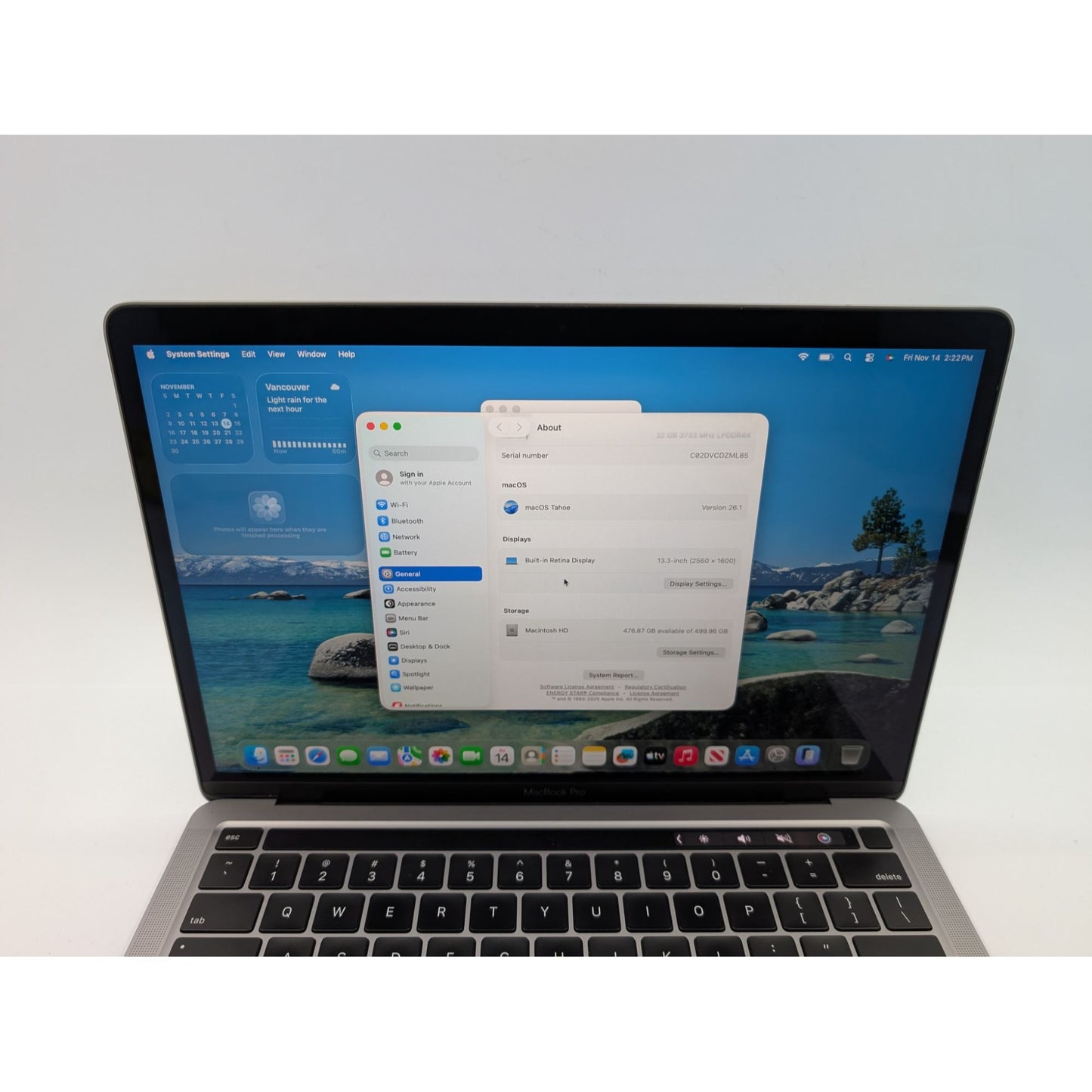 2020 Apple MacBook Pro A2251 13" Screen Intel Core i7-1068NG7 512GB SSD 32GB RAM