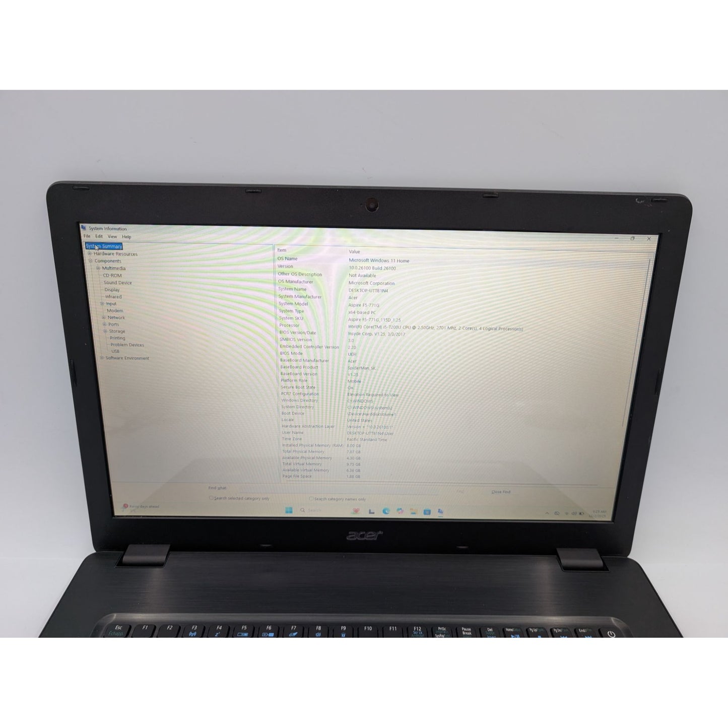 Acer Aspire F5-771G-510R 17.3" Intel Core i5-7200U 8GB RAM 240GB SSD Win 11 Home