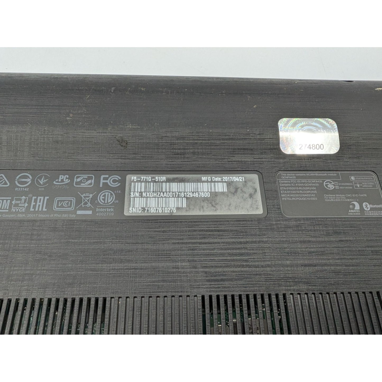 Acer Aspire F5-771G-510R 17.3" Intel Core i5-7200U 8GB RAM 240GB SSD Win 11 Home