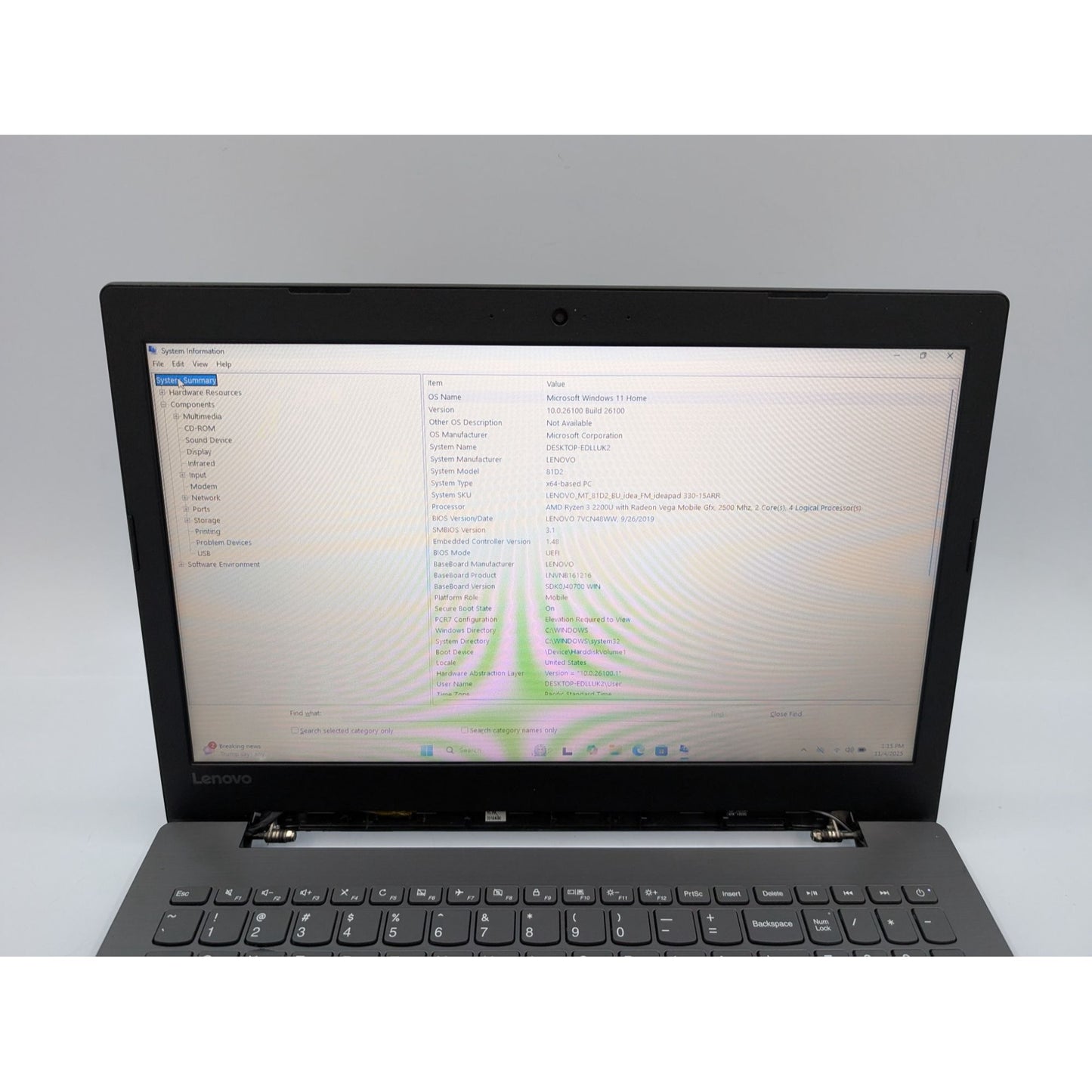 Lenovo Ideapad 330-15ARR 15.6" AMD Ryzen 3 2200U 8GB RAM 120GB SSD Win 11 Home