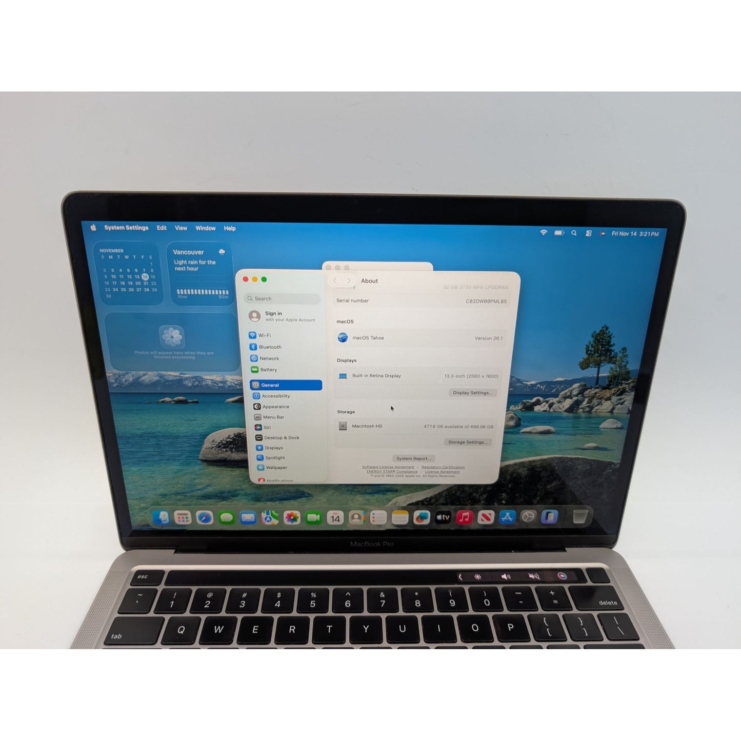 2020 Apple MacBook Pro A2251 Intel i7-1068NG7 13" 32GB RAM 512GB SSD OS Tahoe