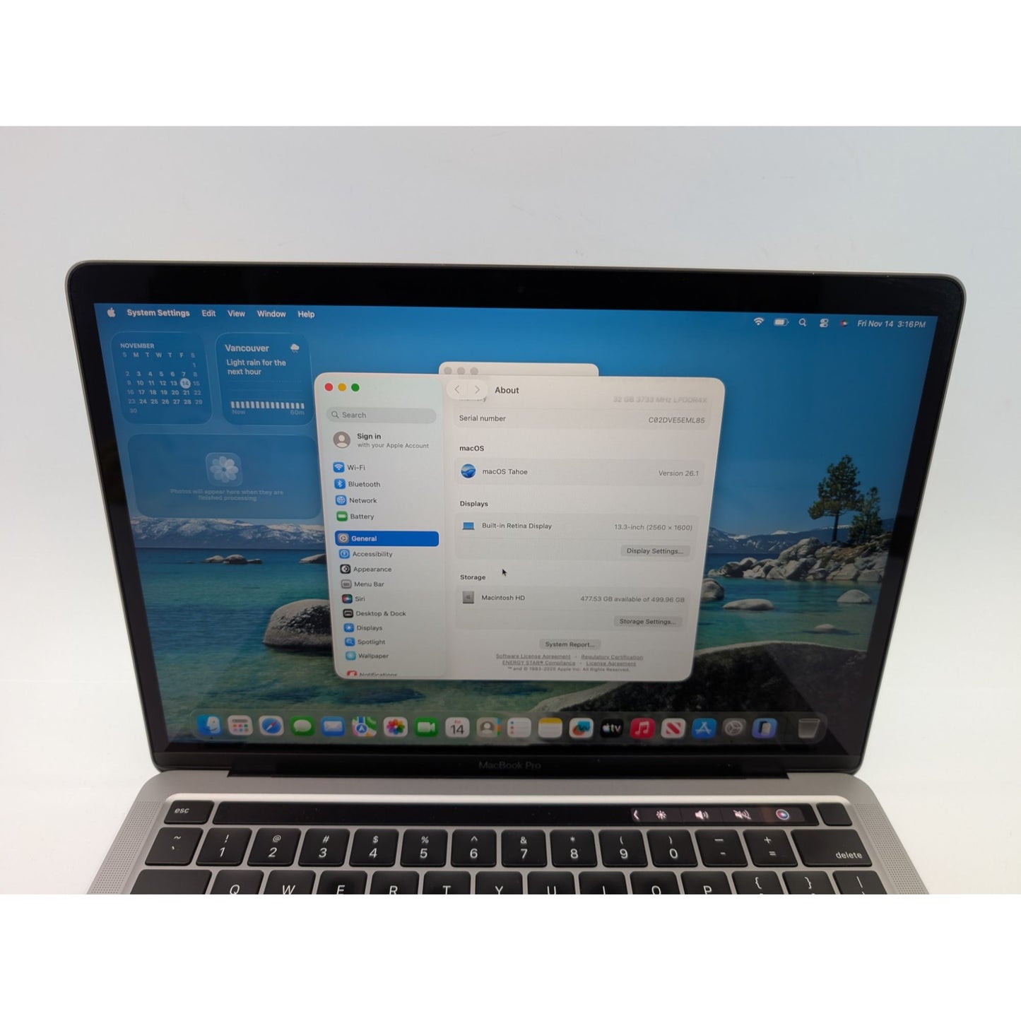 2020 Apple MacBook Pro A2251 13" Intel Core i7 1068NG7 2.3GHz 32GB RAM 512GB SSD