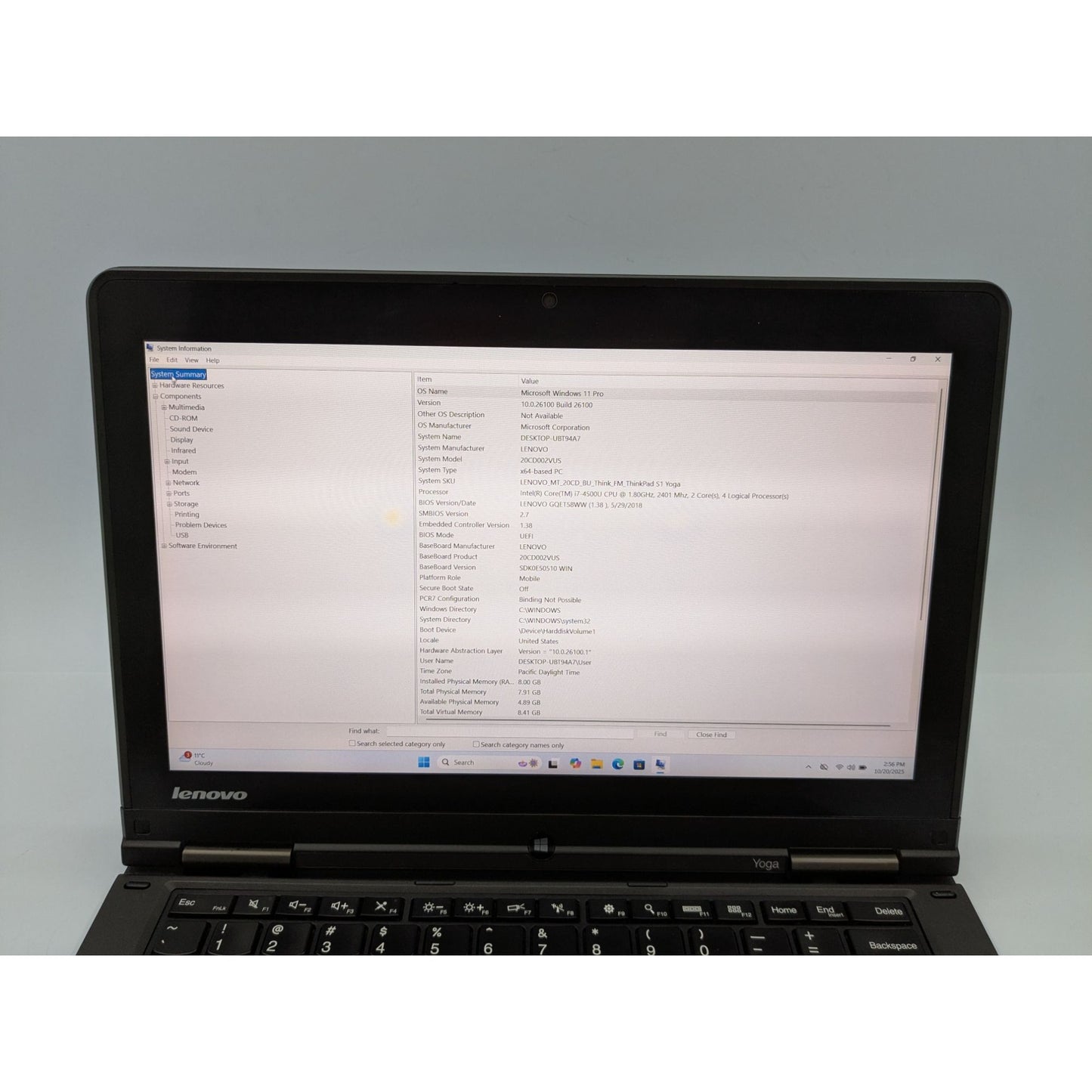 Lenovo ThinkPad S1 Yoga 12.5" Intel Core i7-4500U 8GB RAM 128GB SSD Win 11 Pro