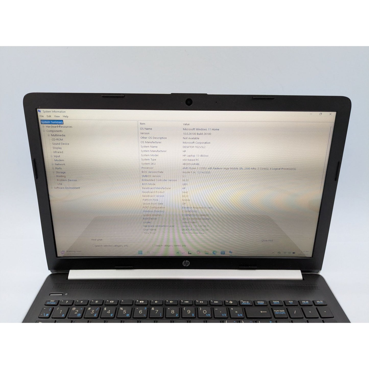 HP 15-DB0003CA 2200U 15.6" Screen AMD Ryzen 3 8GB RAM 128GB SSD Windows 11 Home