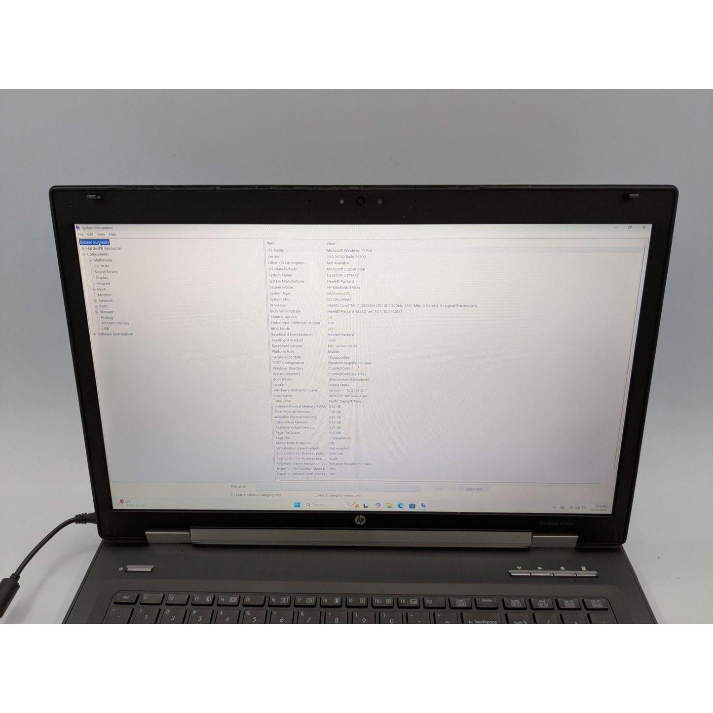 HP EliteBook 8760w 17.3" Intel i7-2920MX 2.50GHz 8GB RAM 128GB SSD Win 11 Pro