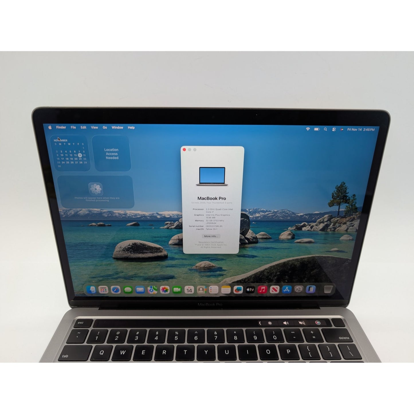 2020 Apple MacBook Pro A2251 13" Screen Intel Core i7 1068NG7 32GB RAM 512GB SSD