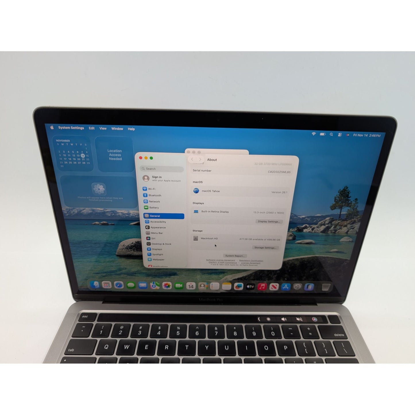 2020 Apple MacBook Pro A2251 13" Screen Intel Core i7 1068NG7 32GB RAM 512GB SSD