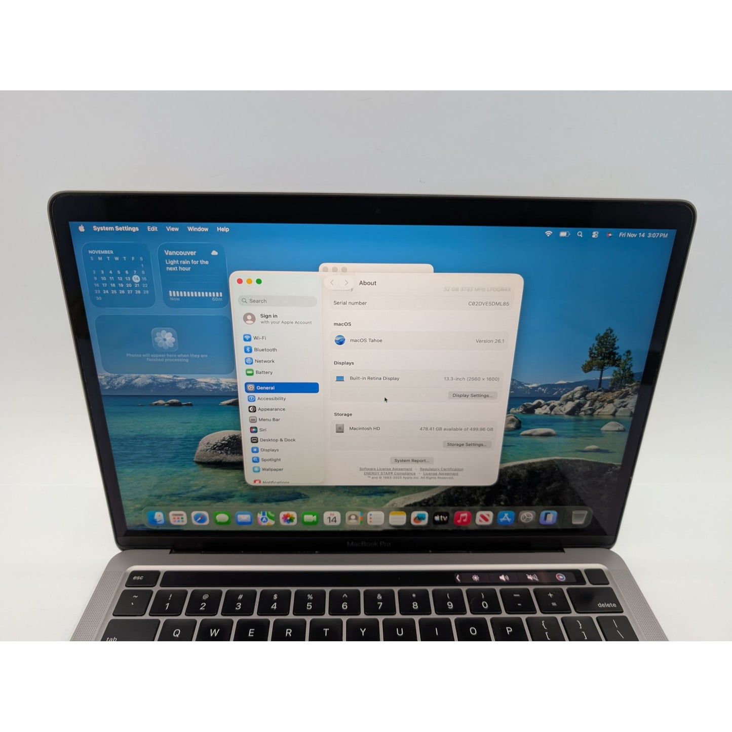 2020 Apple MacBook Pro A2251 13" Intel i7-1068NG7 32 GB 512GB SSD macOS Tahoe