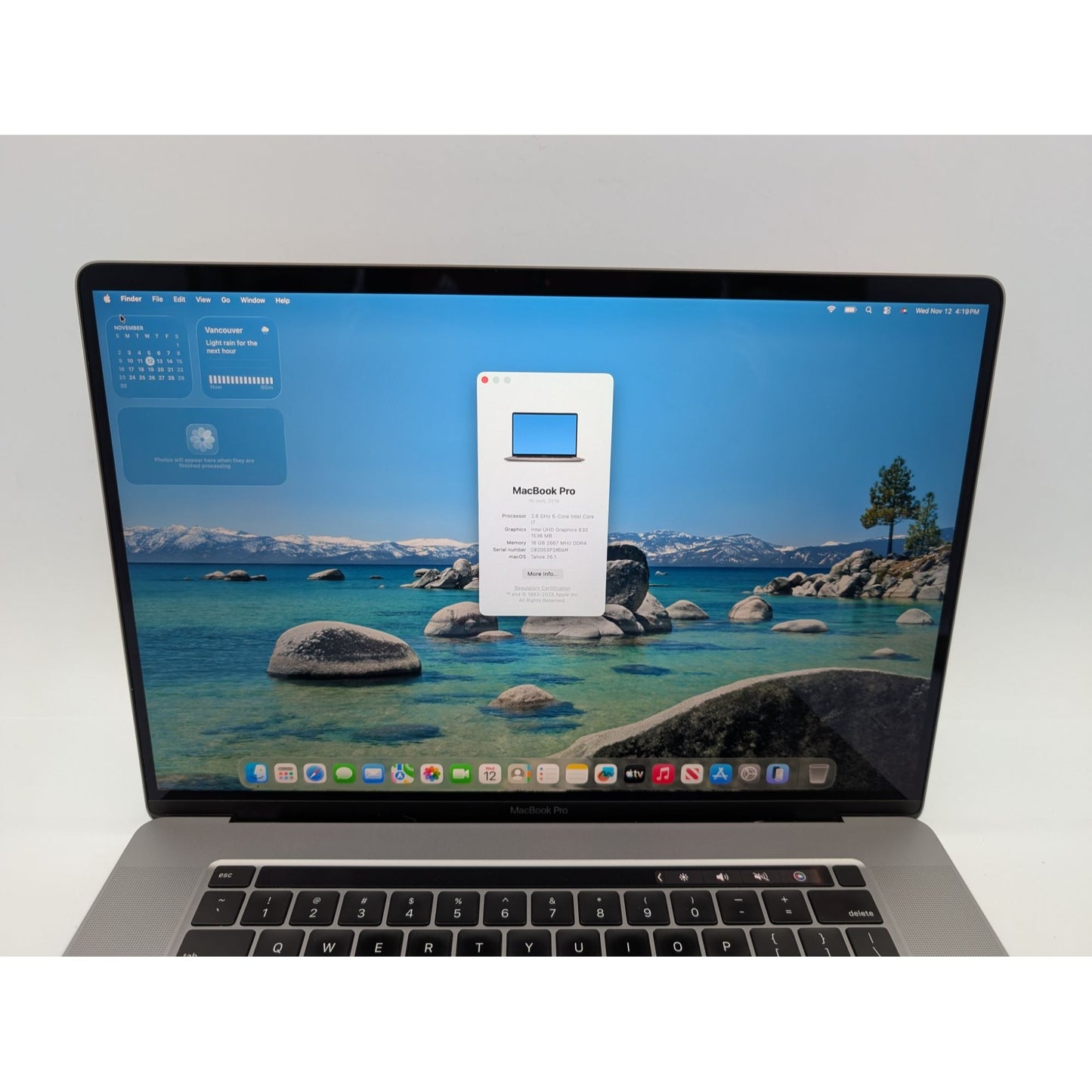 2019 Apple MacBook Pro A2141 16" Intel Core i7-9750H 16GB  RAM 512GB SSD 2.6GHz