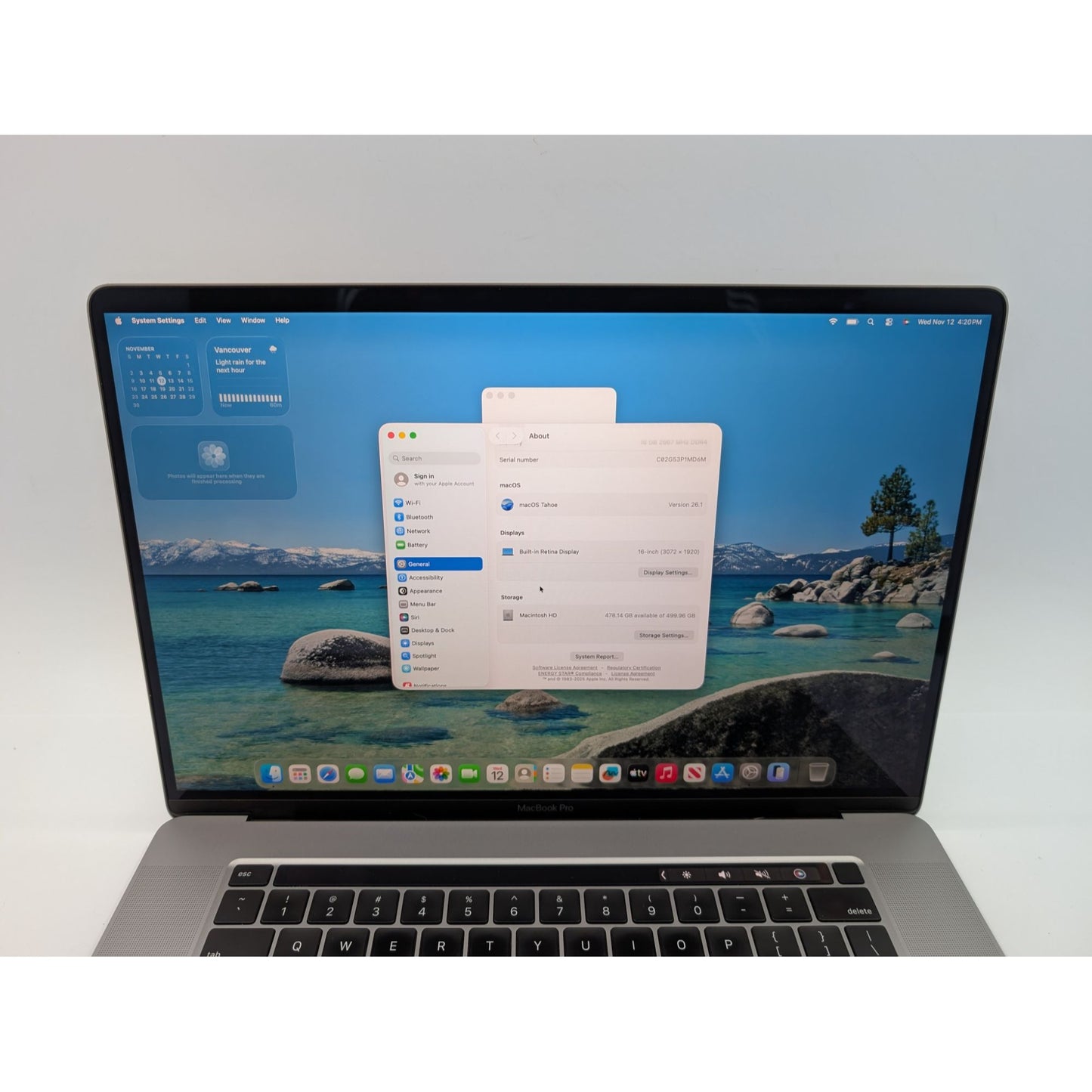 2019 Apple MacBook Pro A2141 16" Intel Core i7-9750H 16GB  RAM 512GB SSD 2.6GHz