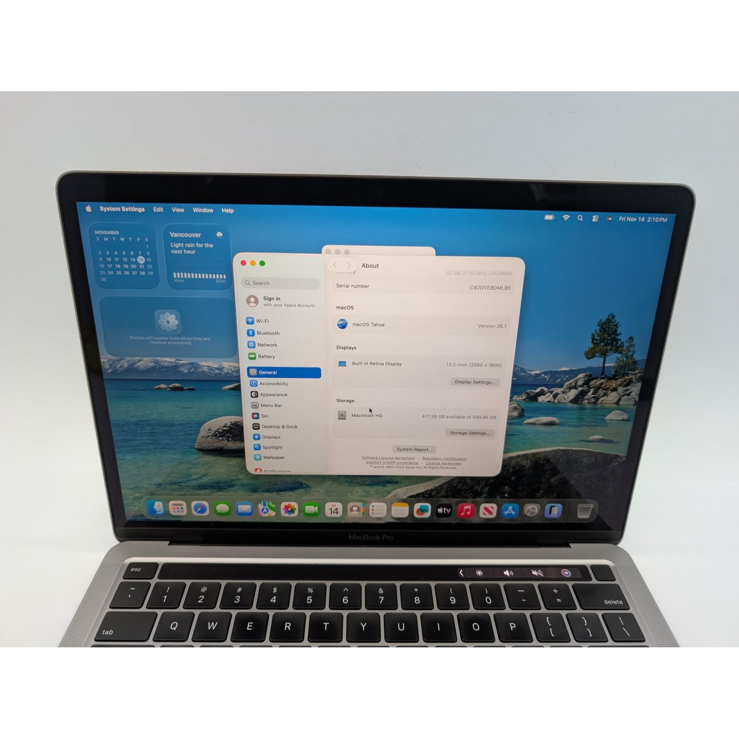 2020 Apple MacBook Pro A2251 13" Intel Core i7-1068NG7 32GB RAM 512GB SSD macOS