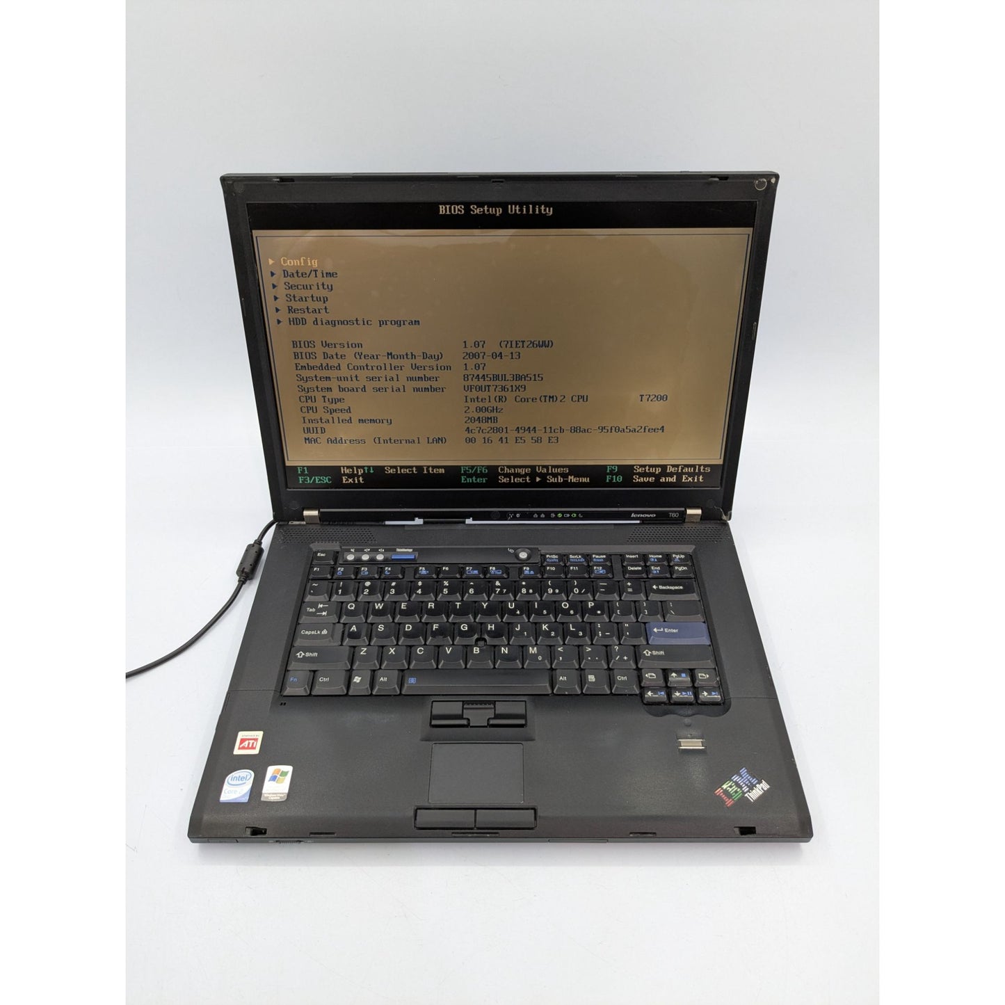 Lenovo ThinkPad T60 Intel Core 2 Duo T7200 2.00GHz 2GB RAM 15.6" Screen Laptop