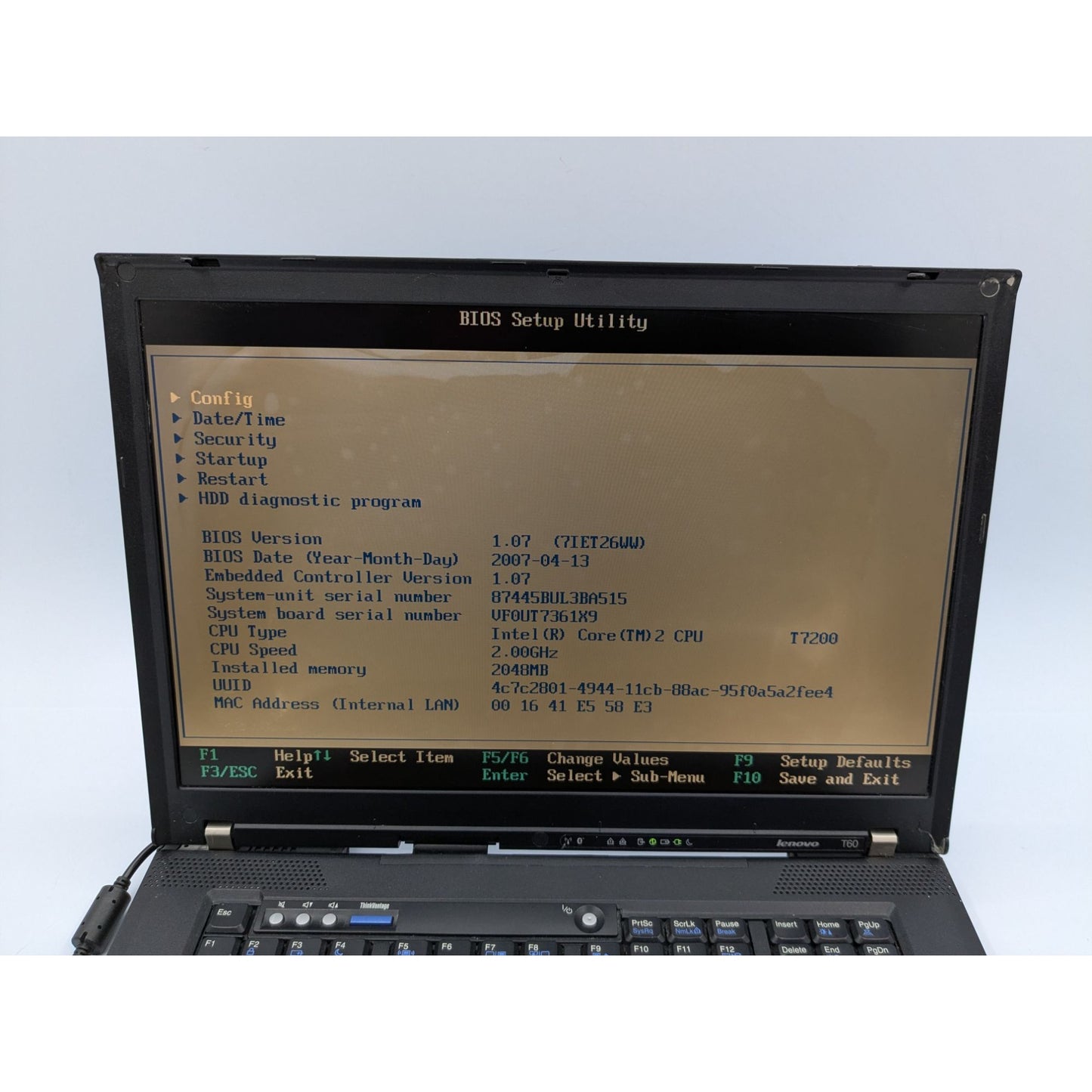 Lenovo ThinkPad T60 Intel Core 2 Duo T7200 2.00GHz 2GB RAM 15.6" Screen Laptop