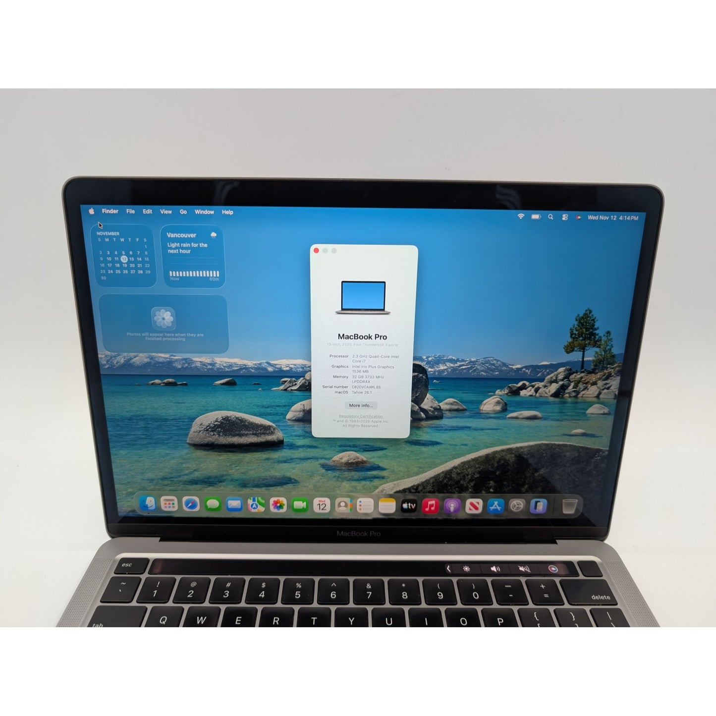 2020 Apple MacBook Pro A2251 13" Intel i7-1068NG7 512GB SSD 32GB RAM macOS Tahoe