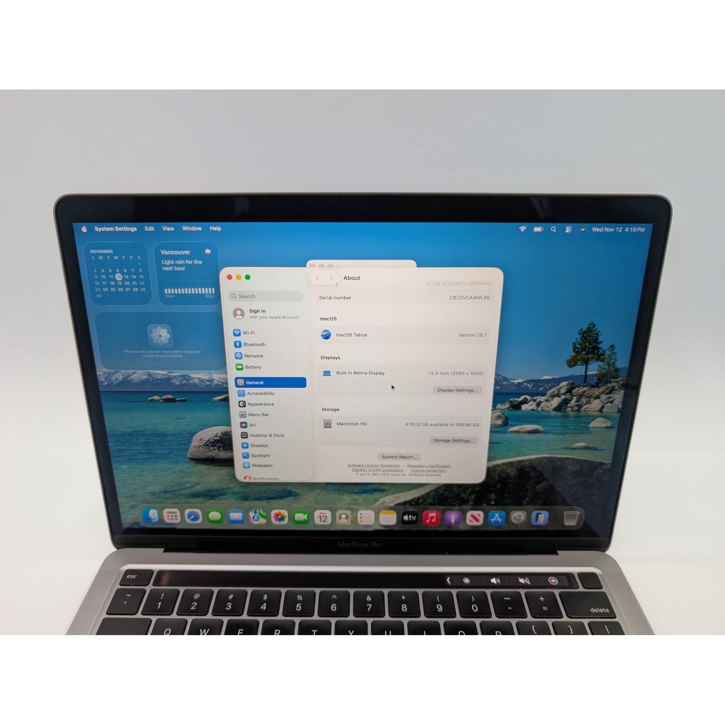 2020 Apple MacBook Pro A2251 13" Intel i7-1068NG7 512GB SSD 32GB RAM macOS Tahoe