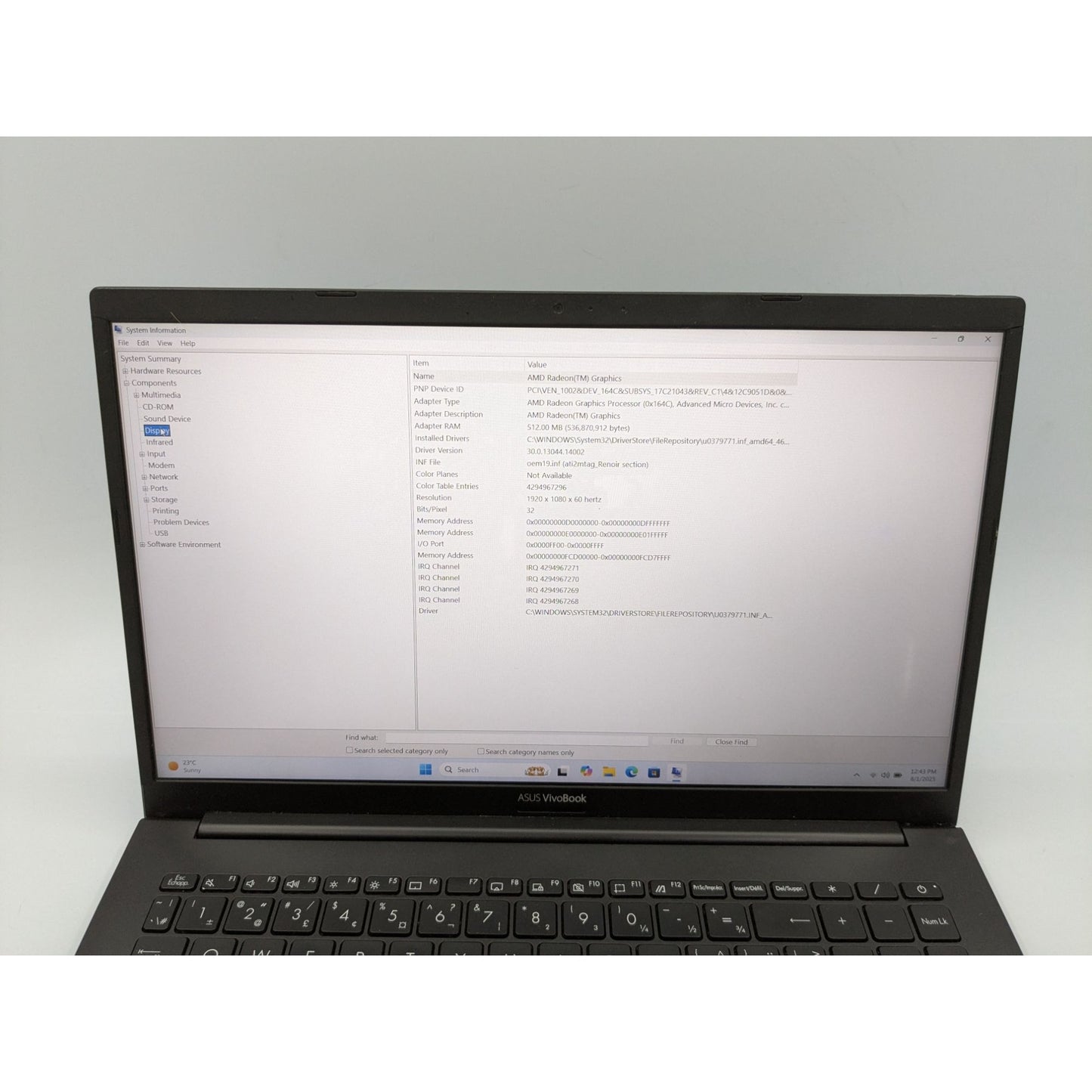 Asus VivoBook M513U 15.6" AMD Ryzen 7 5700U 8GB RAM 180GB SSD Radeon Graphics