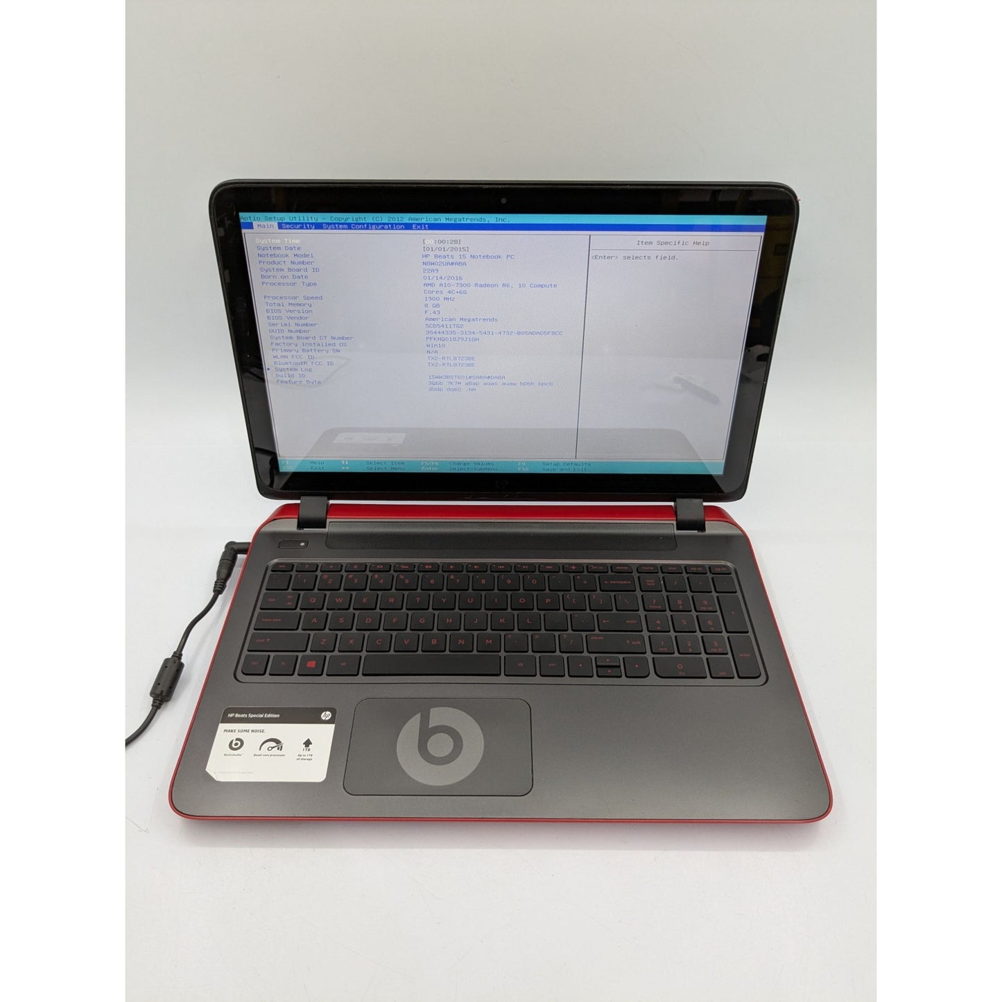 HP Beats Special Edition 15-P390NR 15.6" Screen AMD A10-7300 8GB RAM 1.90GHz