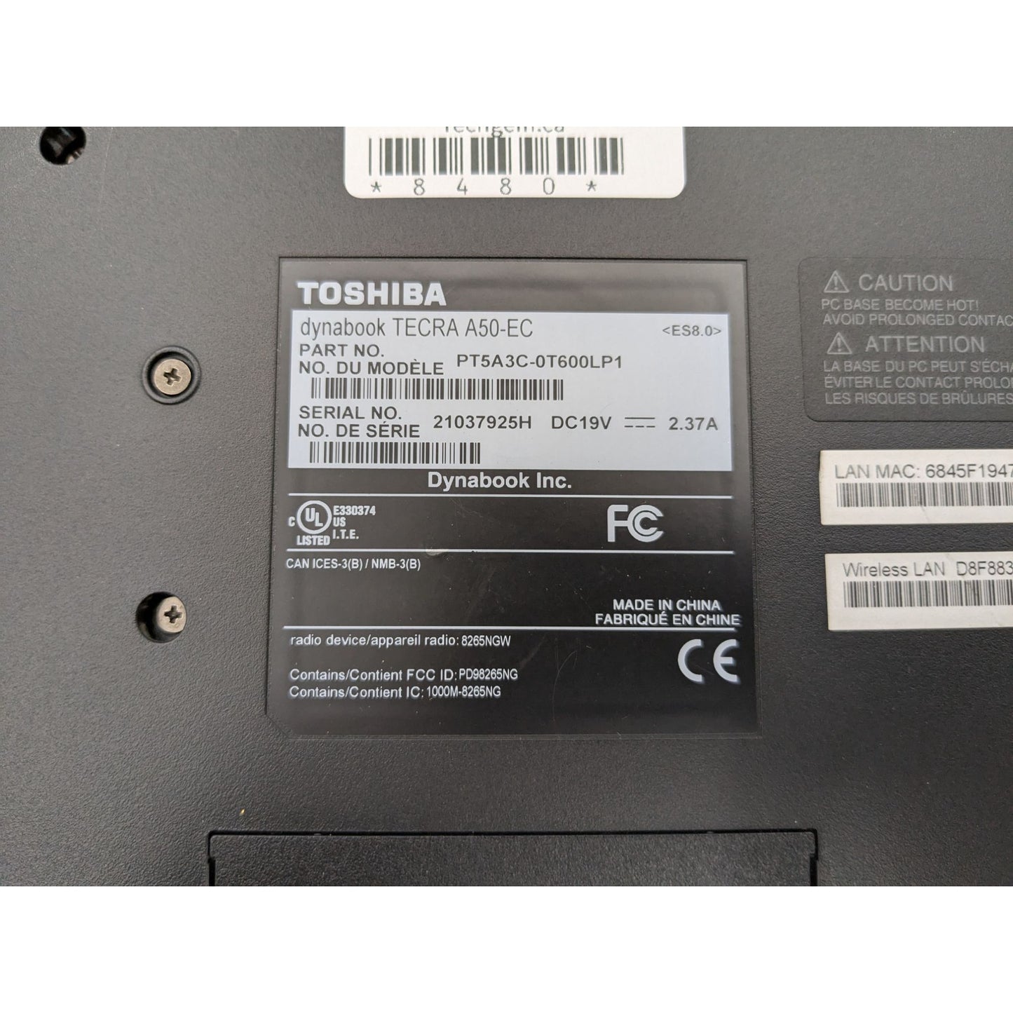 Toshiba Dynabook Tecra A50-EC 15.6" Intel i5-8350U 8GB RAM 256GB SSD Windows 11 Pro