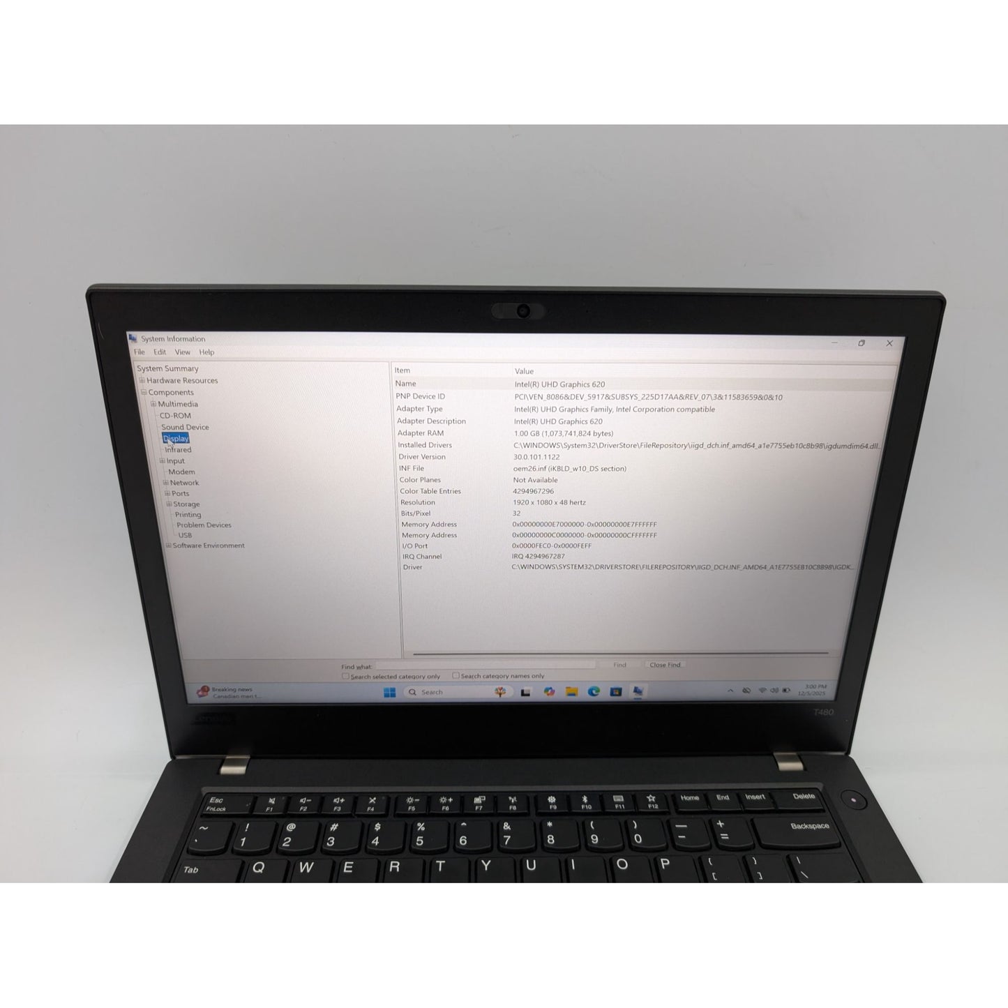 Lenovo ThinkPad T480 14" Intel i5-8250U 1.6GHz 16GB RAM 256GB SSD Win 11 Pro