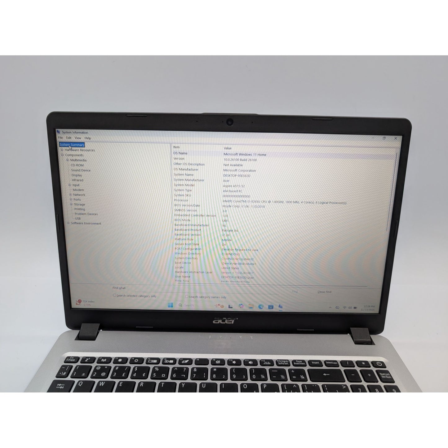 Acer Aspire 5 A515-52-58JN 15.6" Intel i5-8265U 16GB RAM 180GB SSD Win 11 Home