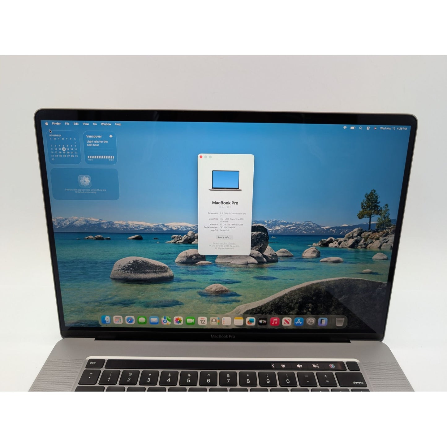 2019 Apple MacBook Pro A2141 16" Intel Core i7-9750H 2.6GHz 32GB RAM 512GB SSD