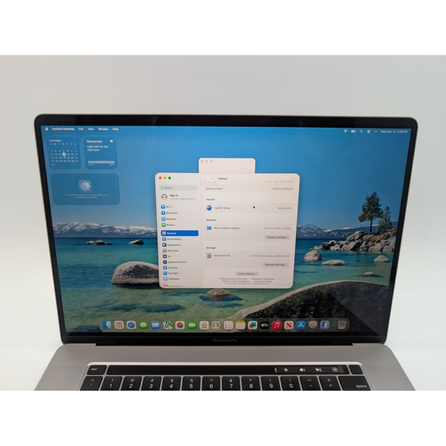 2019 Apple MacBook Pro A2141 16" Intel Core i7-9750H 2.6GHz 32GB RAM 512GB SSD