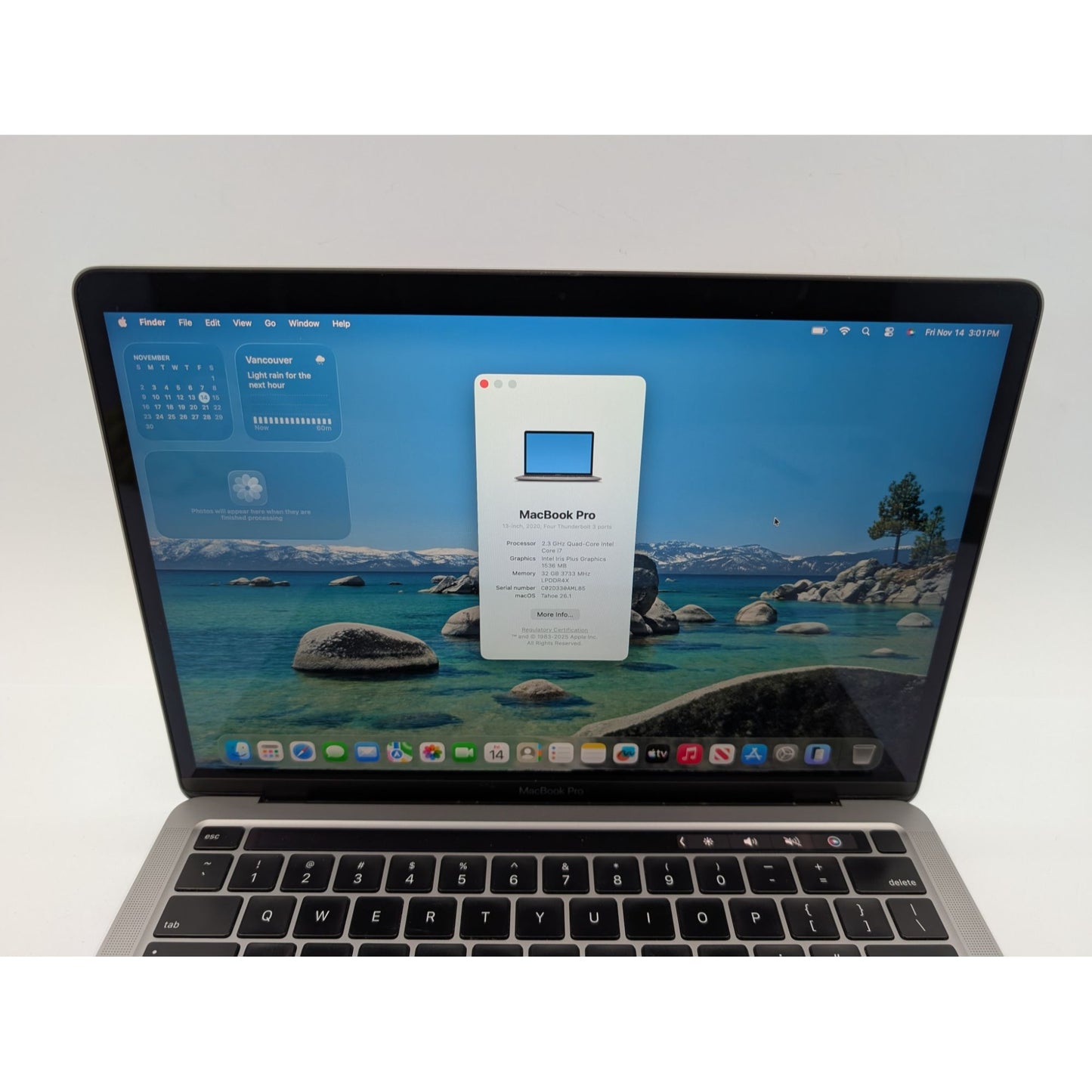 2020 Apple MacBook Pro A2251 13" Intel i7 1068NG7 32GB RAM 512GB SSD macOS Tahoe