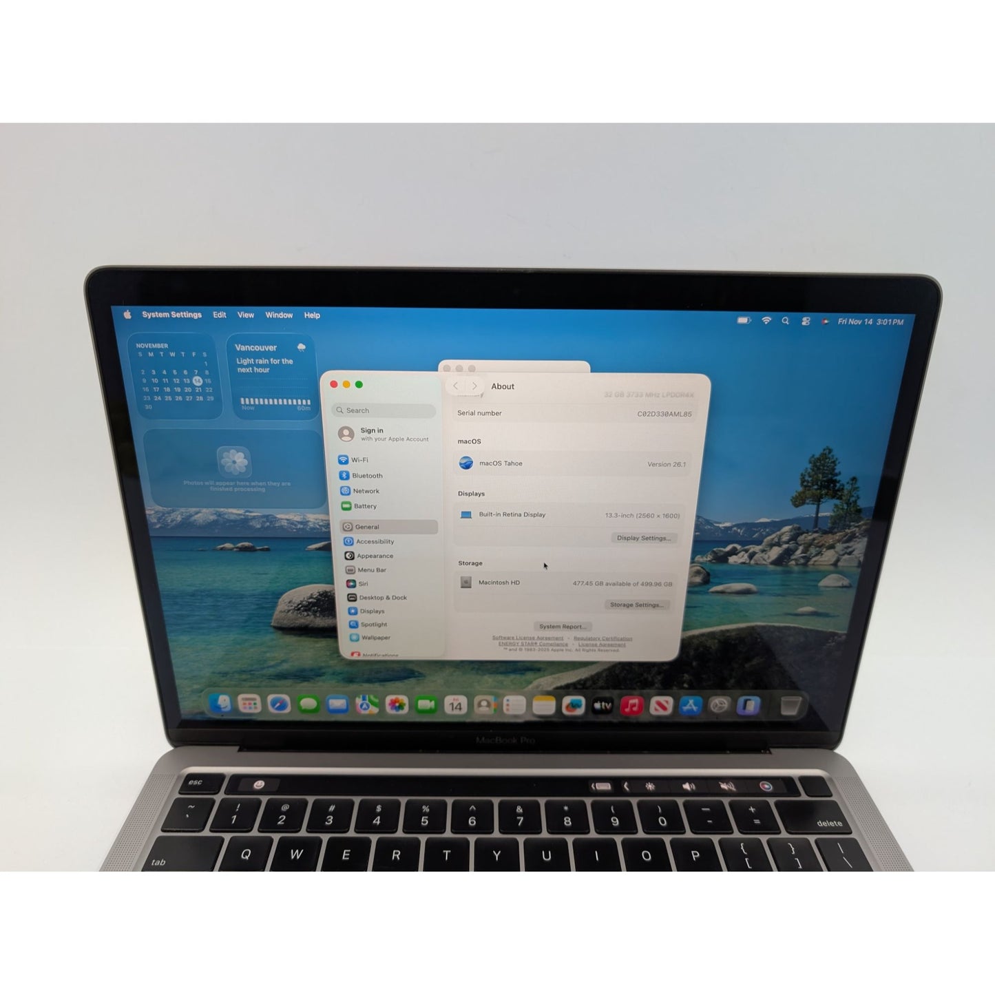 2020 Apple MacBook Pro A2251 13" Intel i7 1068NG7 32GB RAM 512GB SSD macOS Tahoe