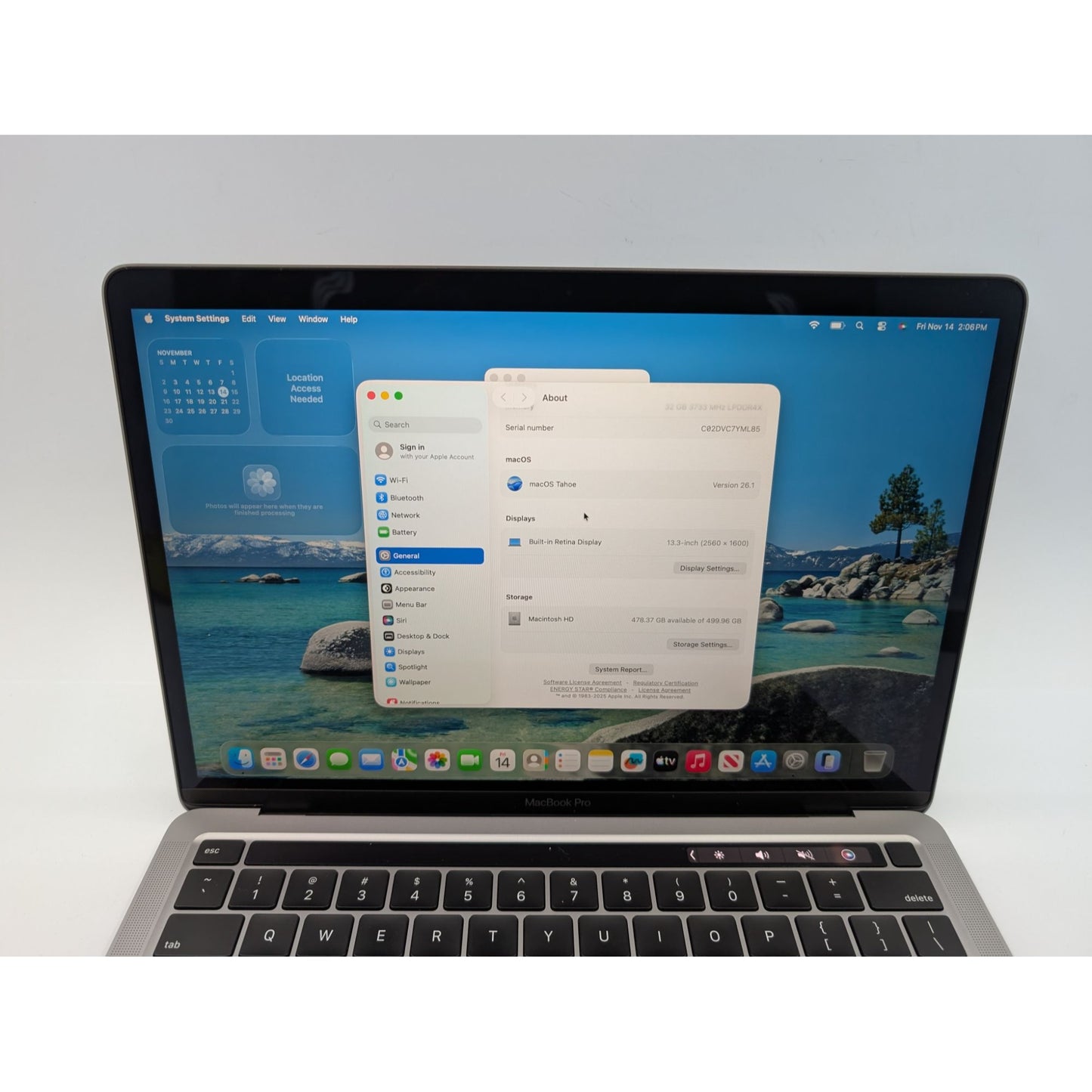 2020 Apple MacBook Pro A2251 13" Intel Core i7-1068NG7 2.3GHz 32GB RAM 512GB SSD