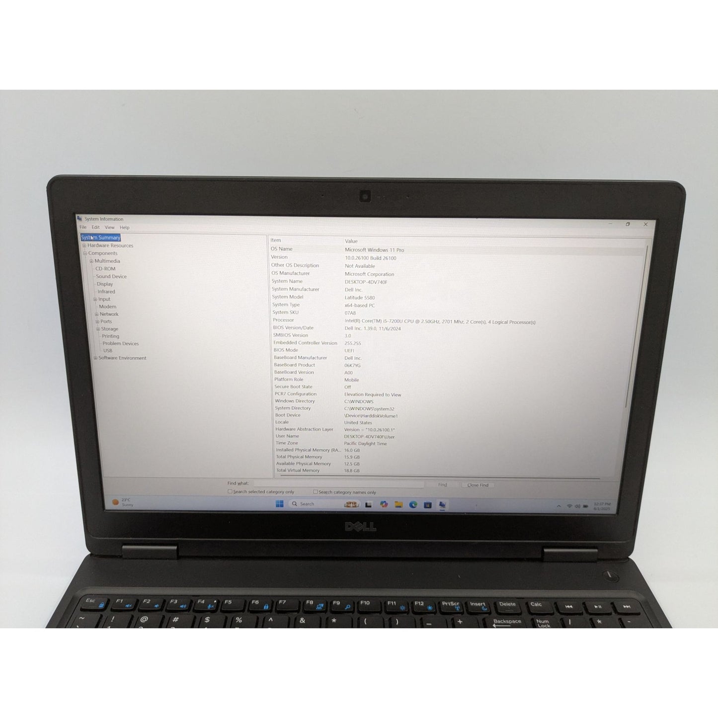 Dell Latitude 5580 15.6" Intel Core i5-7200U 16GB RAM 256GB SSD Windows 11 Pro