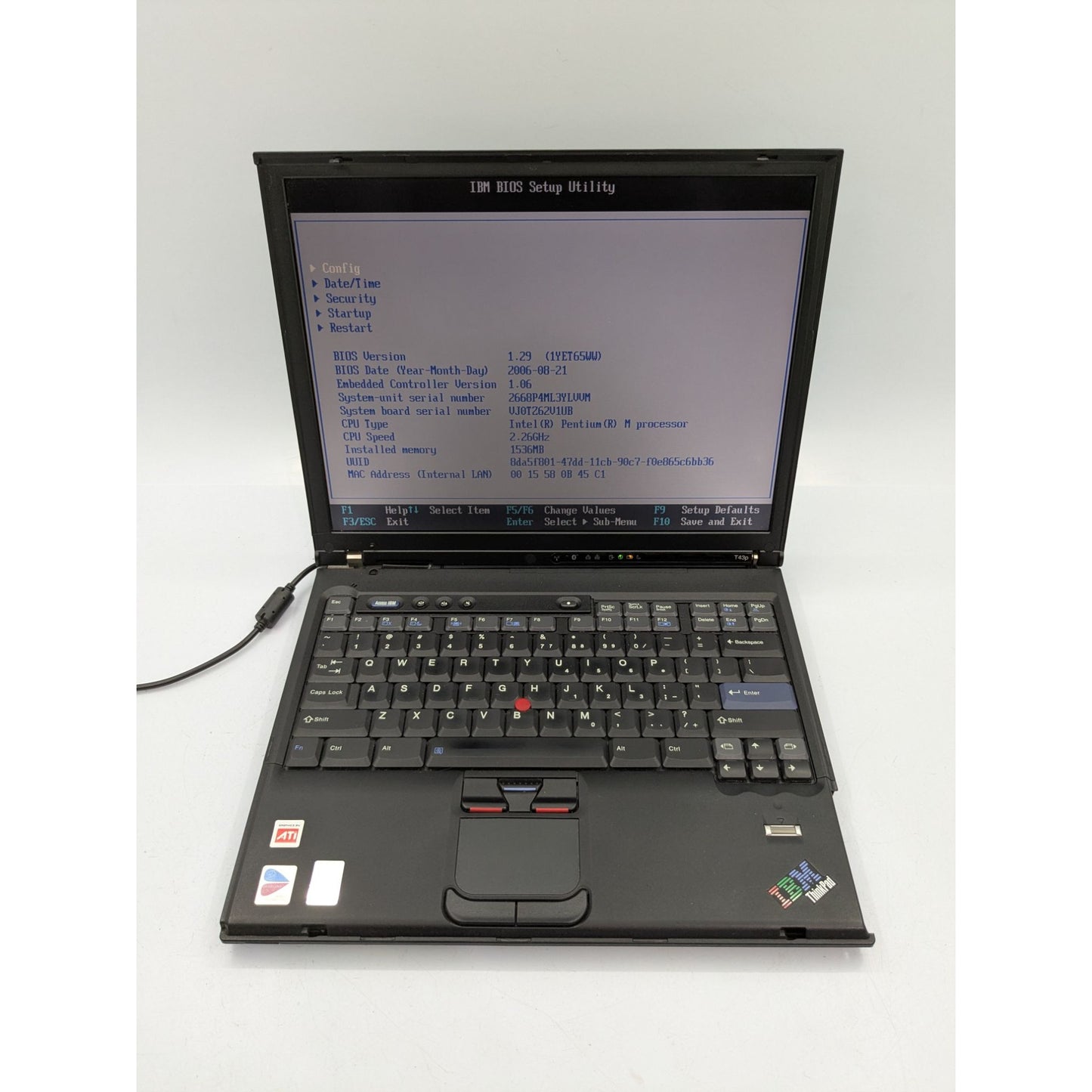 IBM ThinkPad T43p 14" Display Intel Pentium M 2.26 GHz 1.5GB RAM Black Laptop
