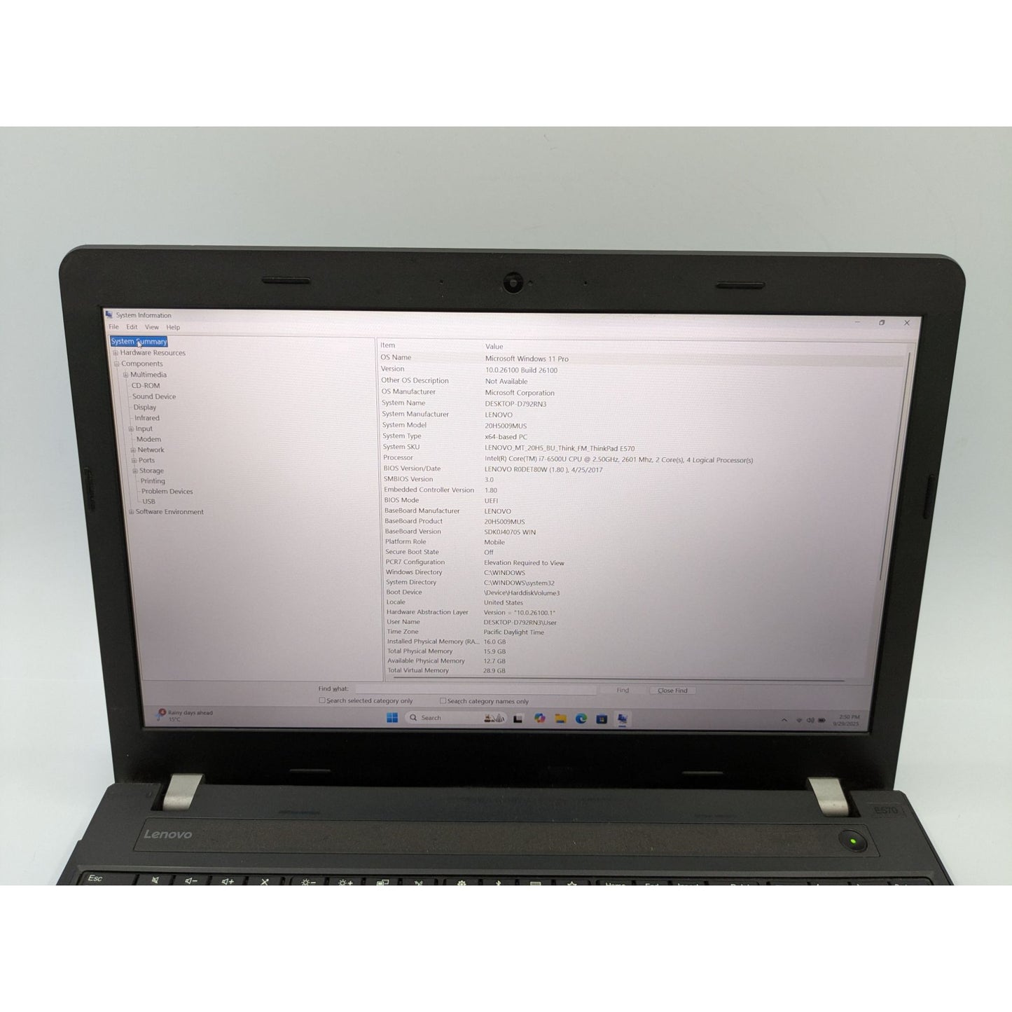 Lenovo ThinkPad E570 15.6" Display Intel i7-6500U 16GB RAM 750GB HDD 128GB SSD