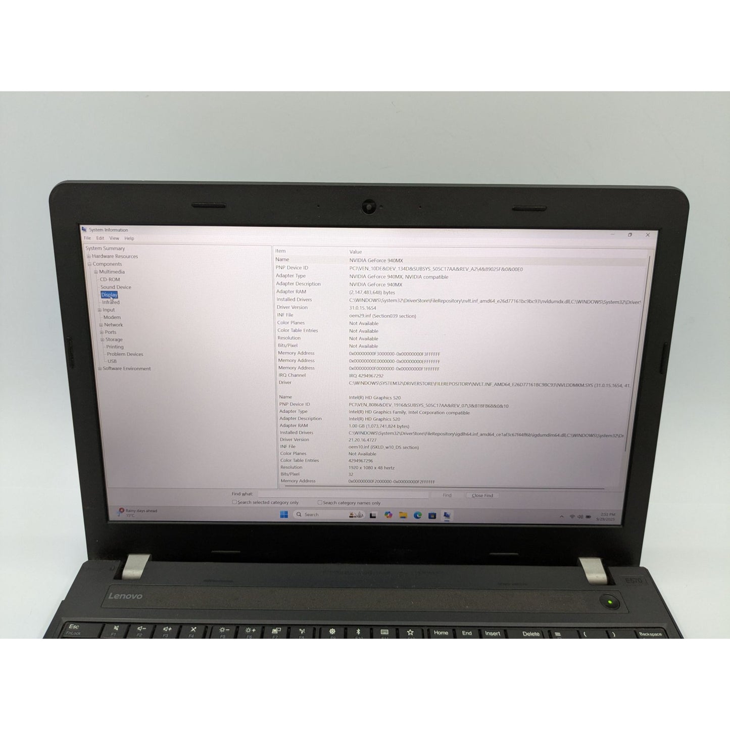 Lenovo ThinkPad E570 15.6" Display Intel i7-6500U 16GB RAM 750GB HDD 128GB SSD