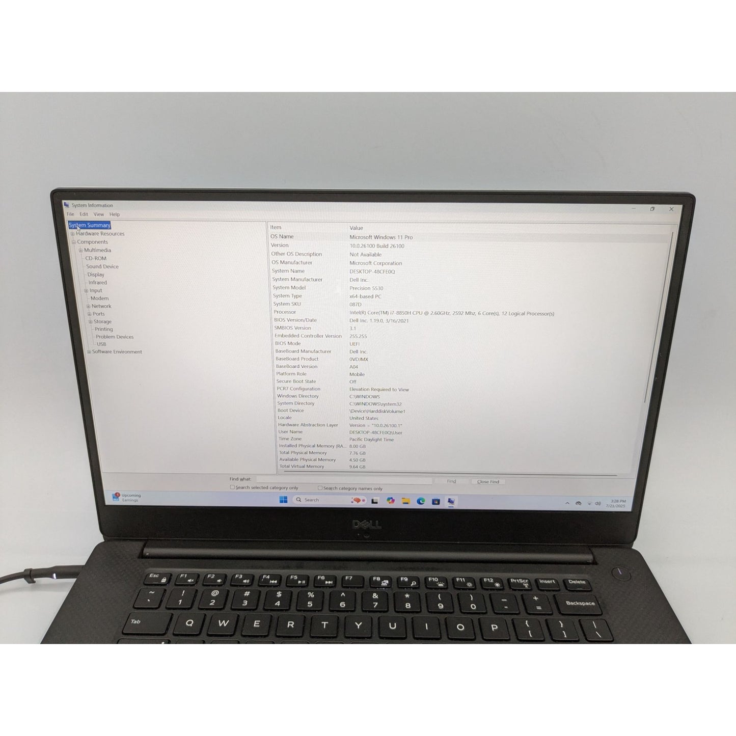 Dell Precision 5530 15.6" Intel Core i7-8850H 2.6GHz 8GB RAM 128GB SSD Win 11 Pro