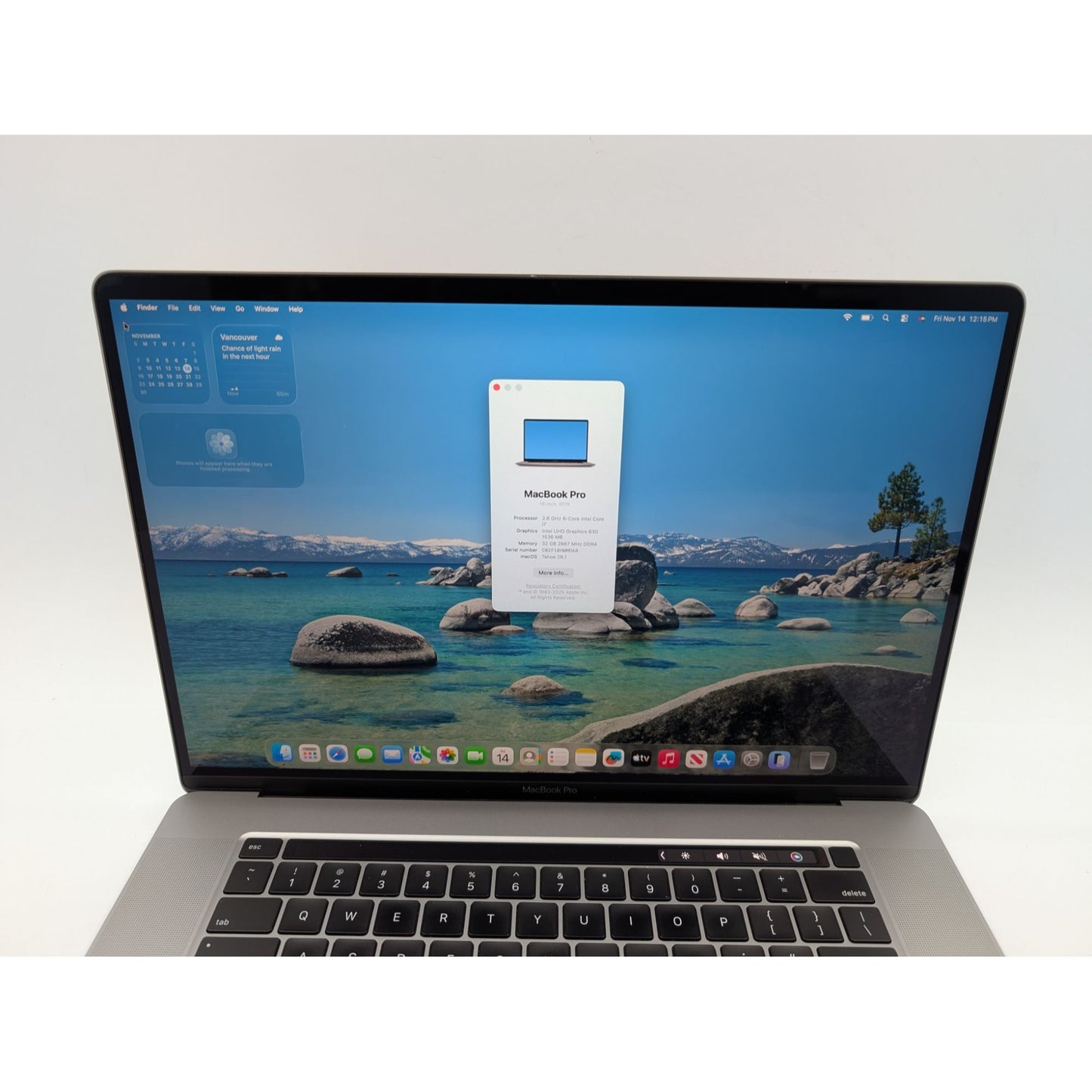 2019 Apple MacBook Pro A2141 16" Intel i7-9750H macOS Tahoe 32GB RAM 512GB SSD