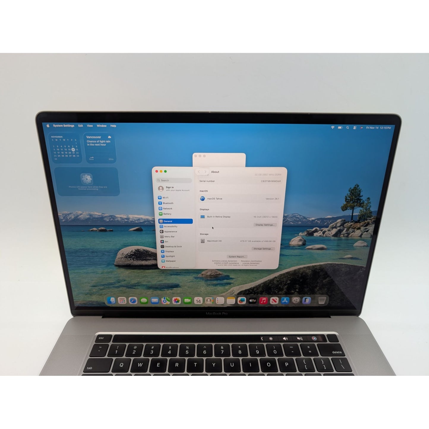 2019 Apple MacBook Pro A2141 16" Intel i7-9750H macOS Tahoe 32GB RAM 512GB SSD