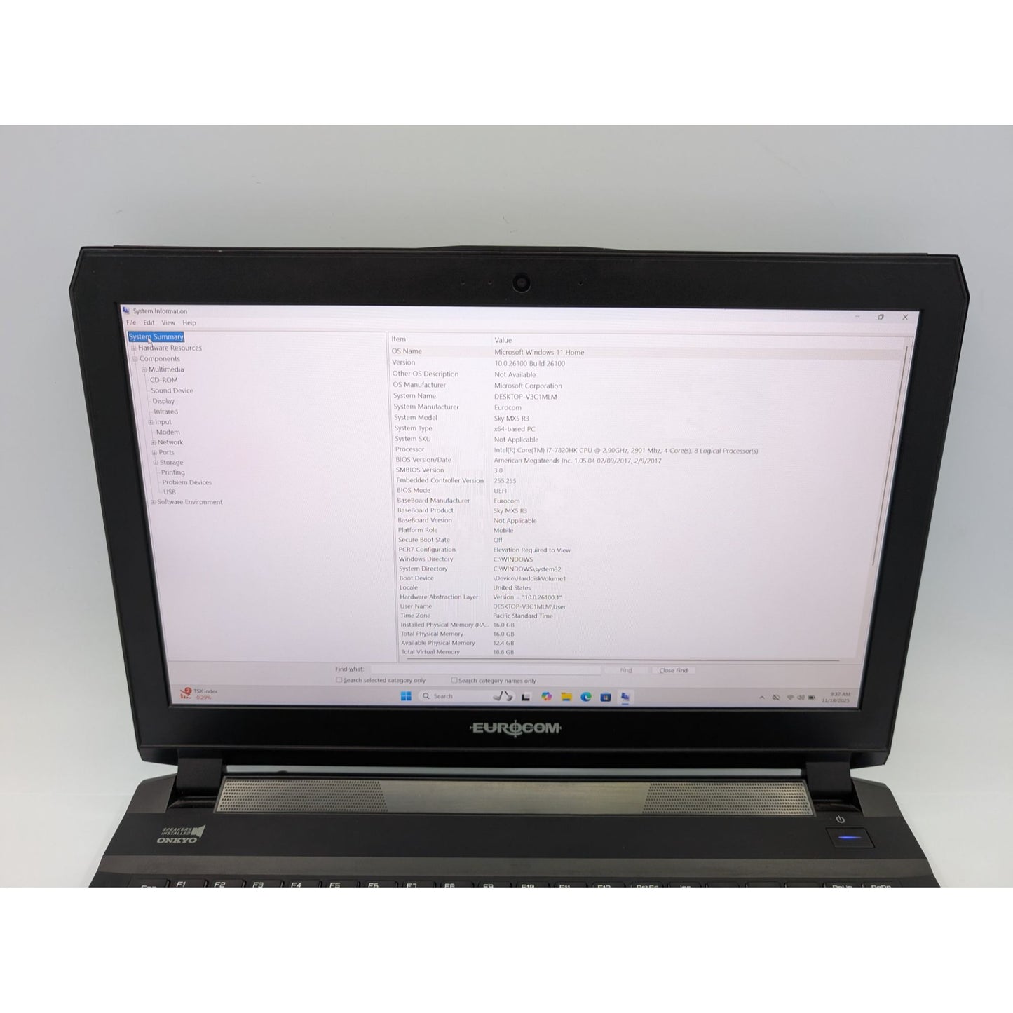 Eurocom Sky MX5 R3 15.6" Intel Core i7-7820HK 16GB RAM 128GB SSD Windows 11 Home