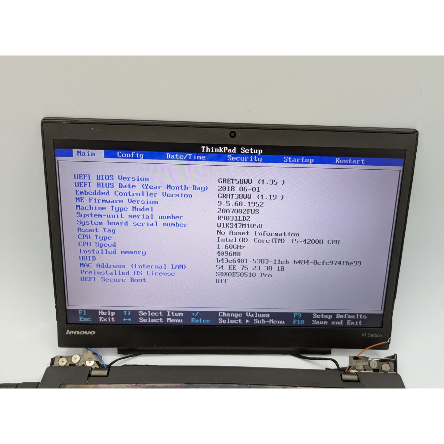 Lenovo ThinkPad X1 Carbon 2nd Gen 14" Intel Core i5-4200U 1.60GHz 4GB RAM Laptop