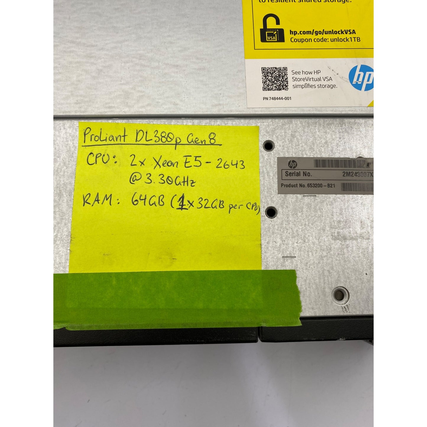 HP ProLiant DL380p Gen8 Server 2x Xeon E5-2643 3.3GHz 64GB RAM