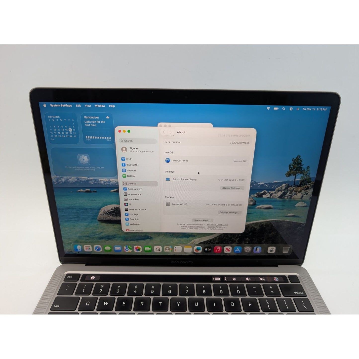 2020 Apple MacBook Pro A2251 13" Intel i7-1068NG7 2.3GHz 32GB RAM 512GB SSD