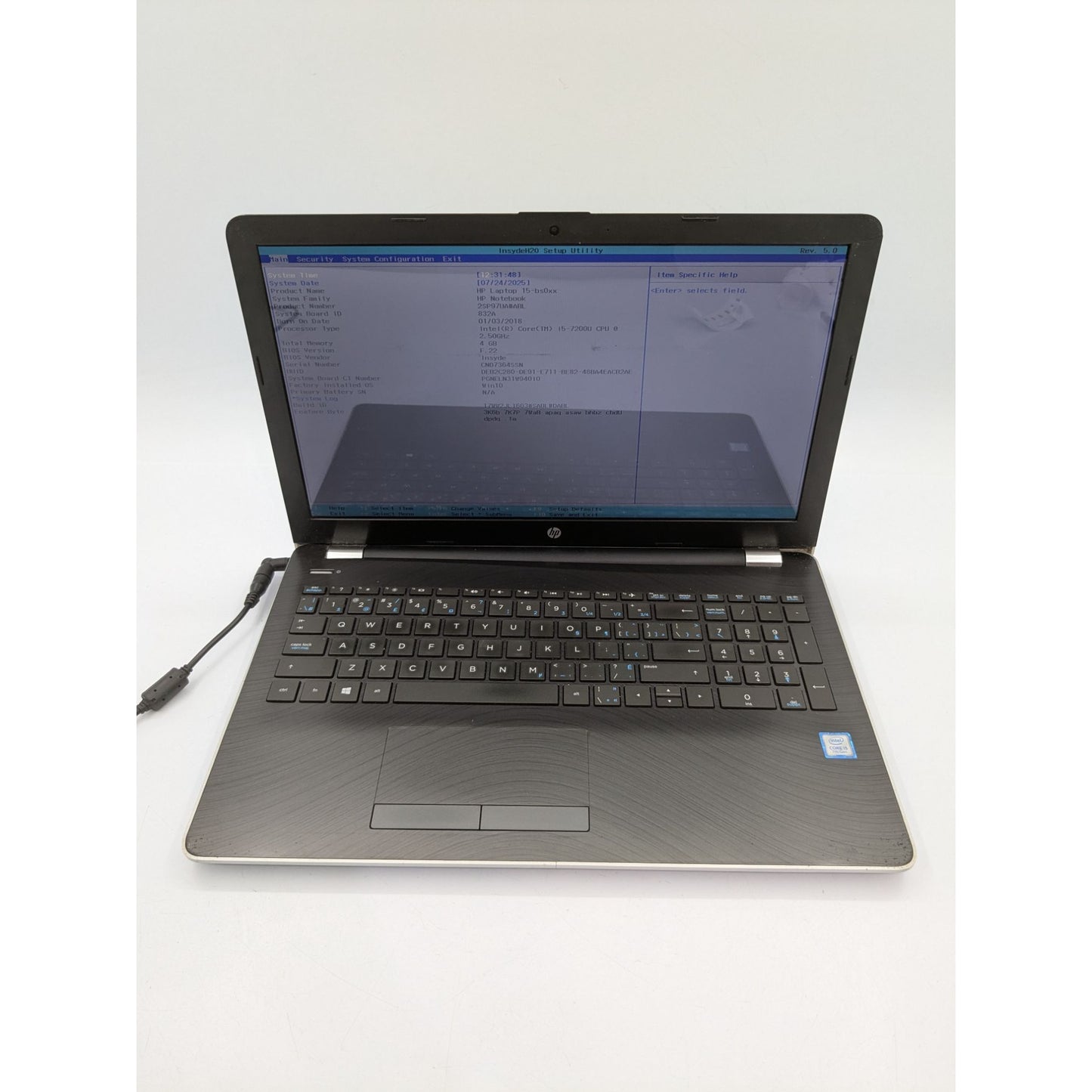 HP Notebook 15-BS058CA 15.6” Screen Intel Core i5-7200U 2.50 Ghz Processor