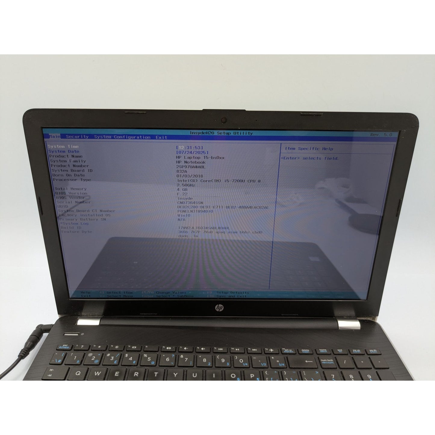 HP Notebook 15-BS058CA 15.6” Screen Intel Core i5-7200U 2.50 Ghz Processor