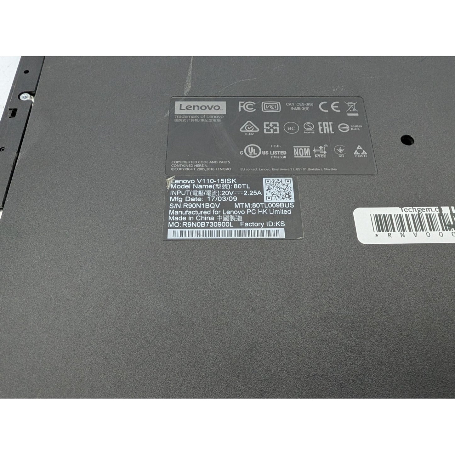 Lenovo V110-15ISK 15.6" Intel Core i5-6200U 2.3 GHz Processor Black Laptop